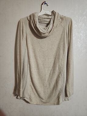 Vanity Womens Cowl Neck Sweater Lace sz XL Tunic Cream Gray
